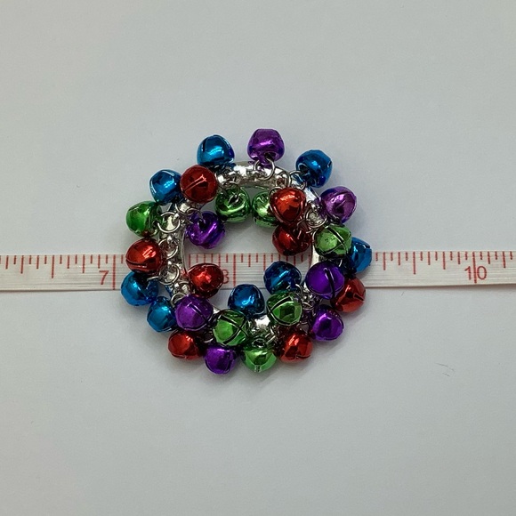 Multi Colored Christmas Bell Wreath Brooch - Picture 4 of 6